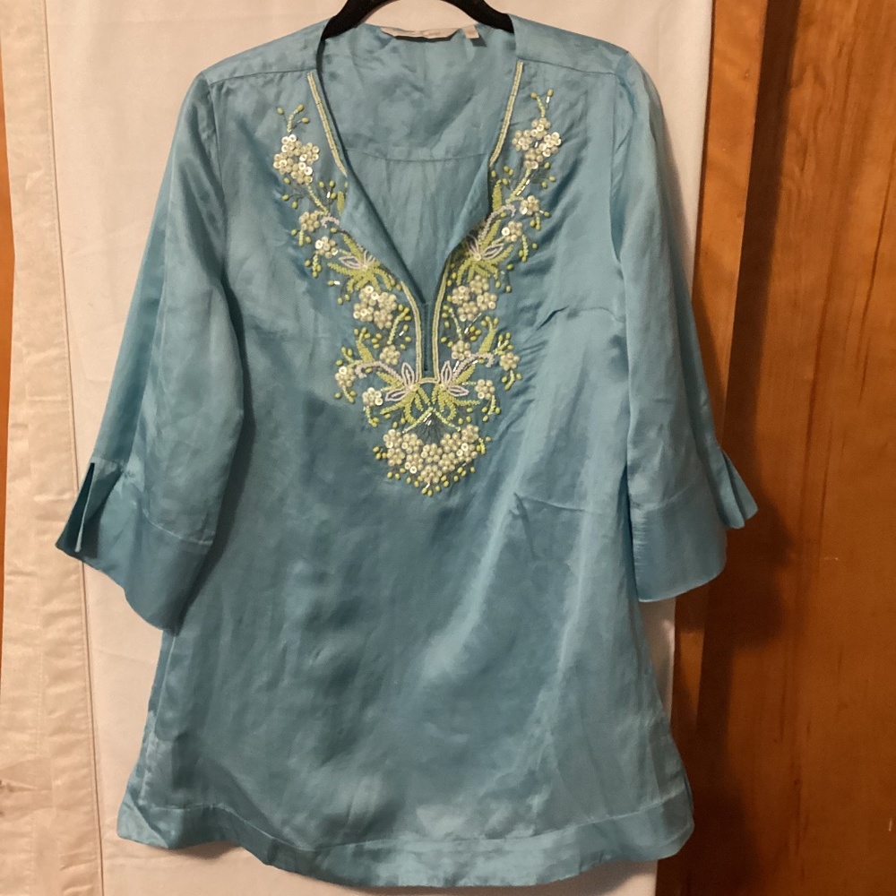 Soft Surroundings Bead and  sequins work Tunic Top Sz S